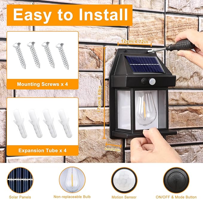 Joomer Solar Wall Lights Outdoor 2PACK ,Solar Wall Lantern with 3 Modes & Motion Sensor,Dusk to Dawn Porch Lights Fixture,Waterproof Exterior Lighting with Clear Panel for Entryway Front Door-VerdiqueGarden