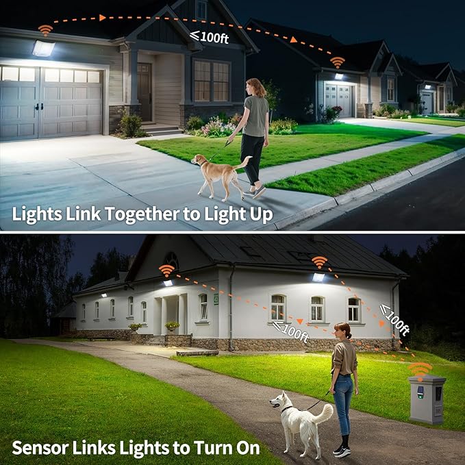 intelamp Solar Flood Lights Outdoor Waterproof, 20000mAh 4000LM Linkable Dual Motion Sensor Security Floodlight Exterior with Remote 16.4 FT Cable, 2-12H Dusk to Dawn Spots Lighting Outside-VerdiqueGarden