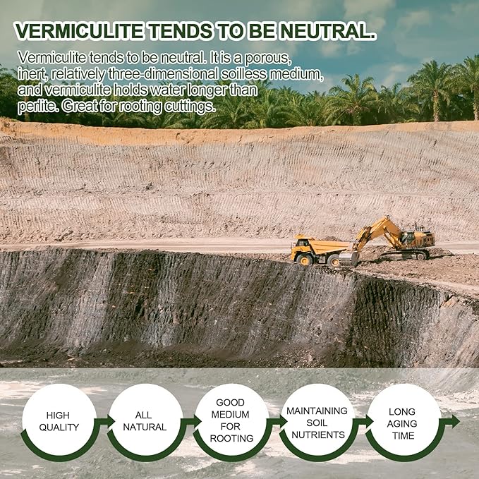 10QT Horticultural Vermiculite Bulk, Organic Vermiculite for Plants, Course Grade Vermiculite for Gardening, for houseplants, for Mushrooms, to Maintain Soil Moisture and Plant Growth(5-8mm)-VerdiqueGarden