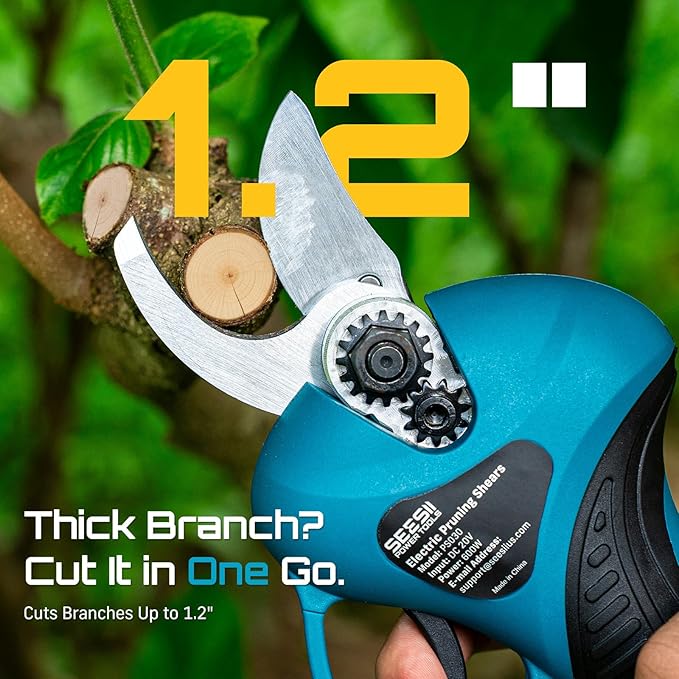 Seesii 2-in-1 Electric Pruning Shears with Pole, 15Ft Reach, 1.2" Cutting Diameter, 21V 4000mAh Battery, Cordless Pruner with Brushless Motor for Orchard, Flower, Branch, Tree Trimming-VerdiqueGarden