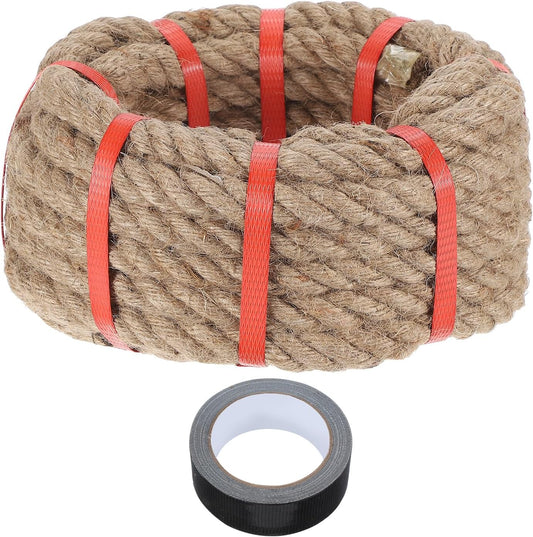 MECCANIXITY Jute Rope 0.7 Inch x 30ft, Thick Twine Rope Ropes Braided Jute Twine Natural Brown Burlap Cord String Heavy Twisted with Tape for Decorative Crafts Railing Swing Tug of War-VerdiqueGarden