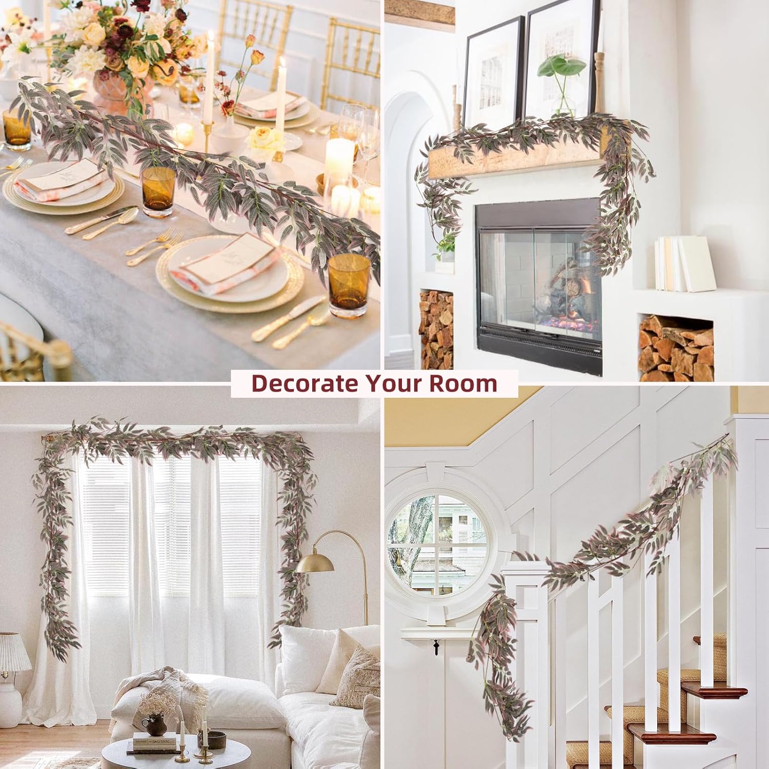 RECUTMS Artificial Hanging Willow Leaves Greenery 2Pcs 5.7Ft Fake Silk Leaves Ivy Garland Faux Vine Plants Decoration for Indoor Outdoor Home Garden Wedding Jungle Birthday Party Table Spring Decor-VerdiqueGarden