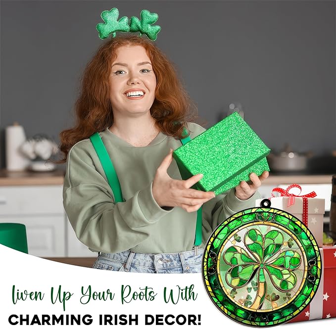 St Patricks Day Decorations - Irish Gifts for Women Men Friends Family, Shamrock Decorations, St Patricks Day Accessories - Double Layered Hanging Suncatcher 12 in-VerdiqueGarden