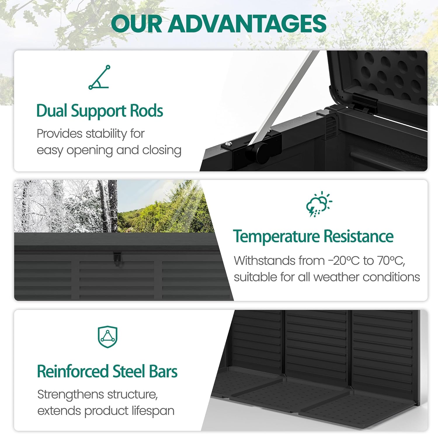 130 Gallon Outdoor Deck Box, Waterproof Resin Box with Lockable Lid, UV-Resistant for Cushions, Garden Tools & Pool Accessories (BLACK), Patio Furniture-VerdiqueGarden