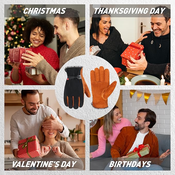 HLDD HANDLANDY Leather Work Gloves for Men & Women, Adjustable Wrist Cowhide Gardening Glove with Reinforced Palm for Driver-VerdiqueGarden