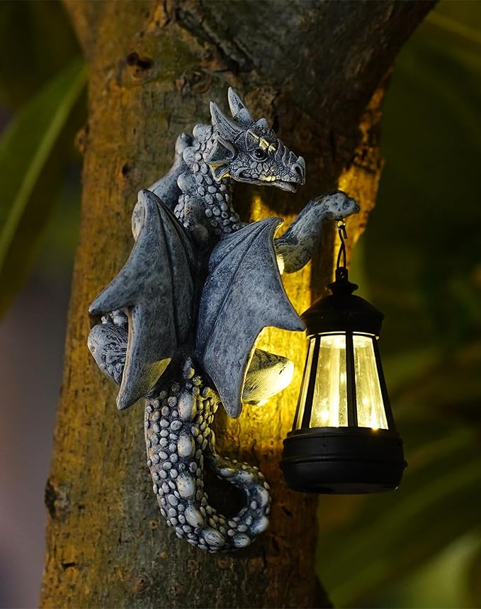 Goodeco Dragon Tree Hugger Solar Lantern Garden Statue - 9.3 Inch Resin Dragon Decor for Outdoor, Perfect Garden Gift & Yard Decor-VerdiqueGarden