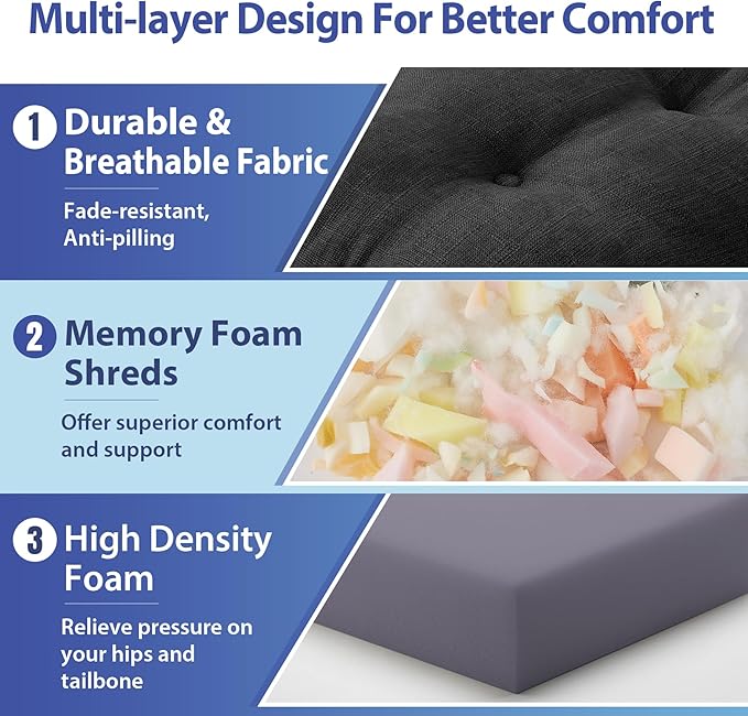 Chair Cushions, Foam Dining Chair Cushions, Tufted Indoor Chair Pads,16.5” x 16.5” x 3.5”, Set of 4, Black-VerdiqueGarden