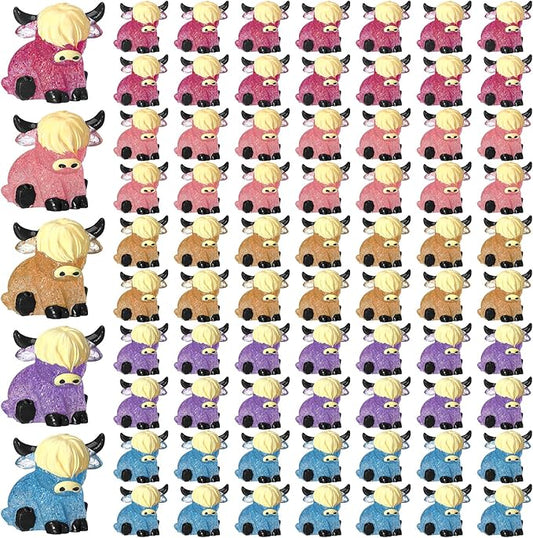 75 Pcs Mini Highland Cow Figurines Bulk Glitter Highland Cow Statues Mini Resin Animals Cute Tiny Resin Figures Animals Sculpture Ornament for Cake Topper Home Office Desk Decorations-VerdiqueGarden