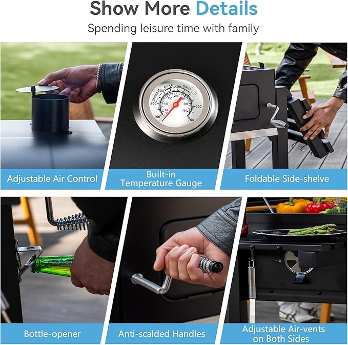 GREEN PARTY Barrel Charcoal Grill with Side Tables, 794 Square Inches Cooking Space, Large Charcoal BBQ Grill with 2 Height-Adjustable Charcoal Pans for Outdoor Backyard Patio Picnic Parties Camping-VerdiqueGarden