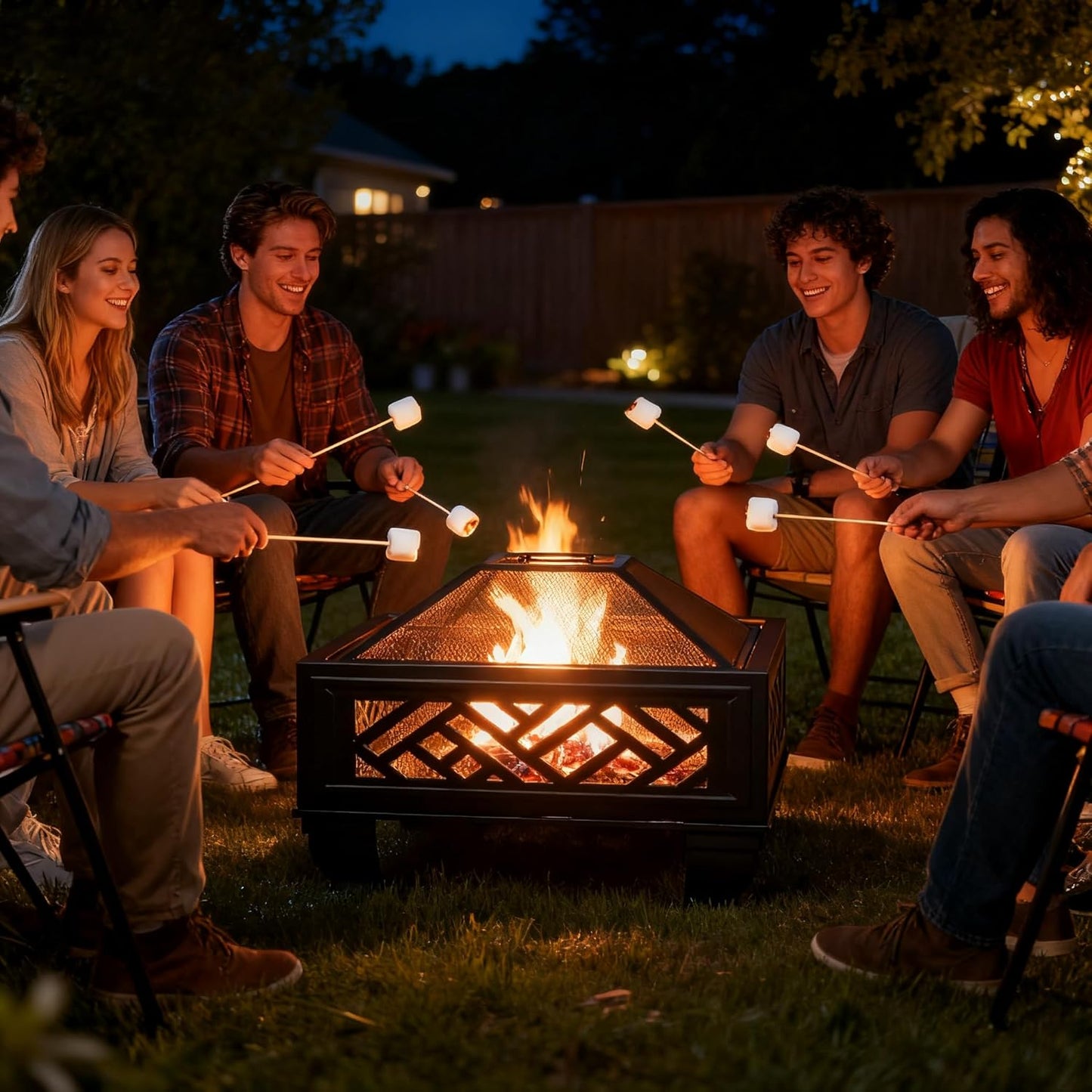 Breezz Update Version 26 Inch Wood Burning Fire Pit with Cooking Grill and Spark Screen, Outdoor Metal Firepit for Patio, Backyard, Bonfire Party, Camping and Garden-VerdiqueGarden