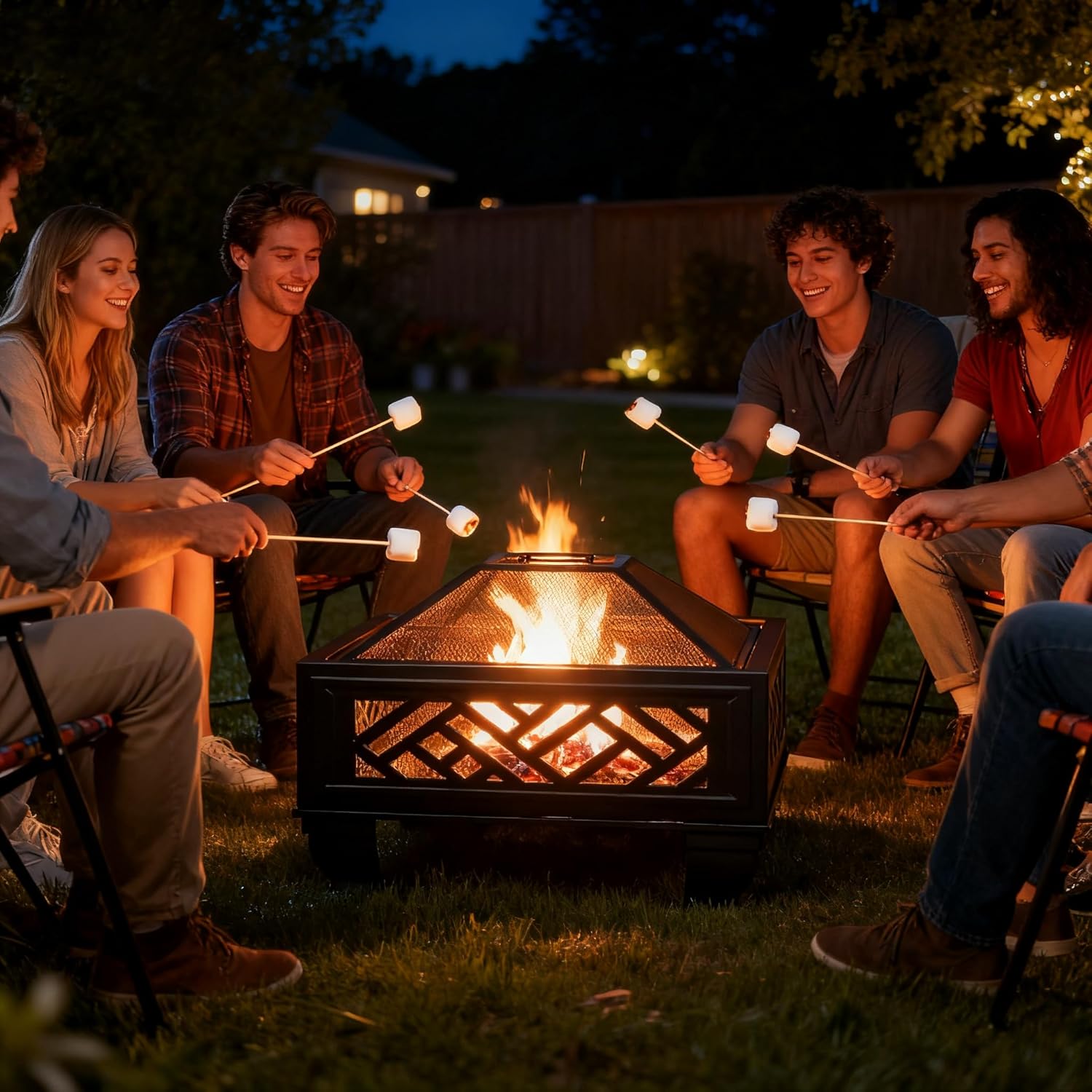 Breezz Update Version 26 Inch Wood Burning Fire Pit with Cooking Grill and Spark Screen, Outdoor Metal Firepit for Patio, Backyard, Bonfire Party, Camping and Garden-VerdiqueGarden