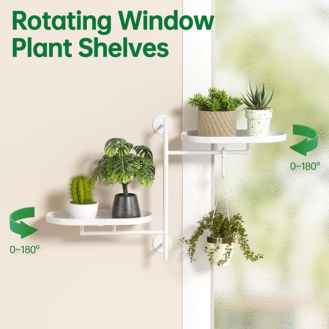 Rotating Window Plant Shelves for Multiple Plants Indoors,2-tier Metal Corner White Plant Stand Holder Floating Plant Shelf for Wall，Windows Sill Gifts for Plant Lovers to Enhance Home Decor-VerdiqueGarden