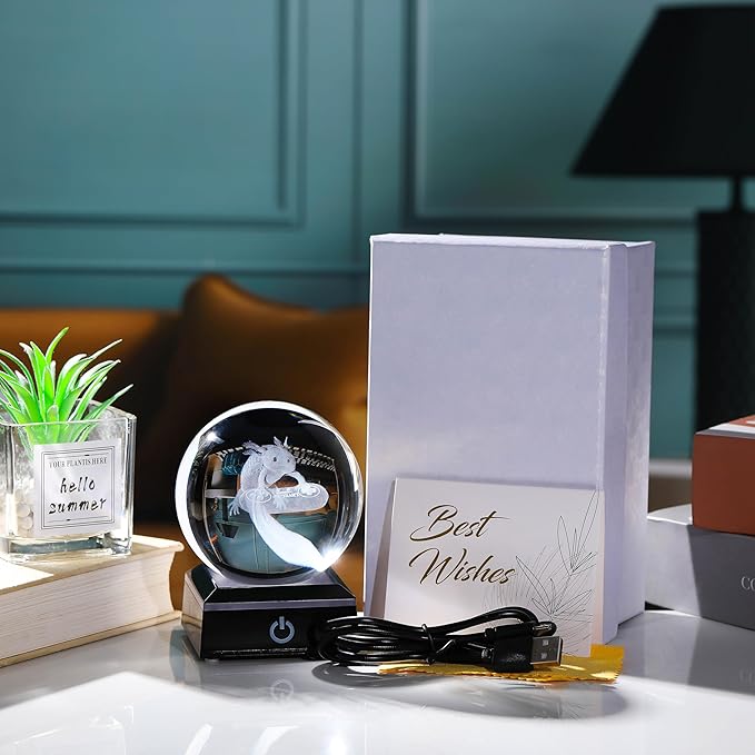 Axolotl Glass Animals Gamer Room Decor - 3D Crystal Ball Night Light Statue, 3.15'' Gamer Gifts for Kids-VerdiqueGarden