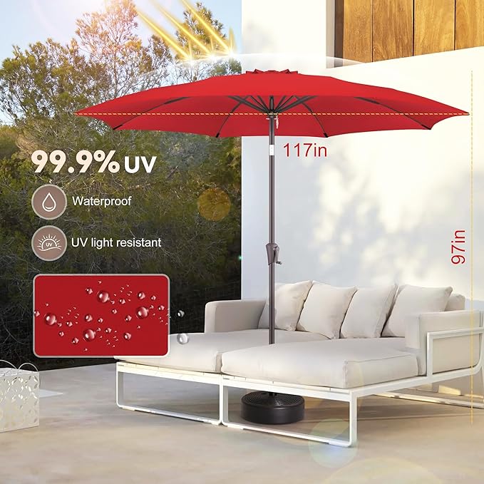 10ft Outdoor Patio Umbrella - Table Umbrella Waterprool UV Protection, Sombrillas de Patio with Push Button Tilt&Crank, Sun Umbrella for Pool, Porch, Garden, Deck, Backyard(Red)-VerdiqueGarden