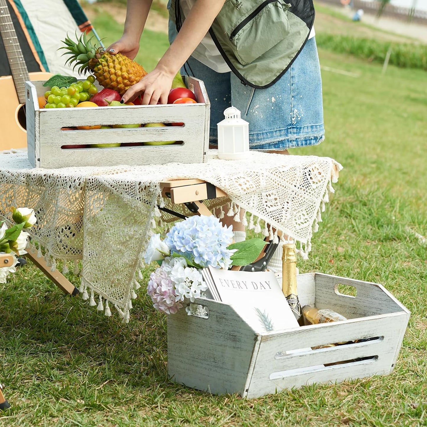 ELONG HOME Wooden Crate, 2 Pack Fast Assemble Wooden Crate for Storage, Decorative Farmhouse Wooden Crate Basket, Vintage Wood Crates Display for Fruits and Vegetables-VerdiqueGarden