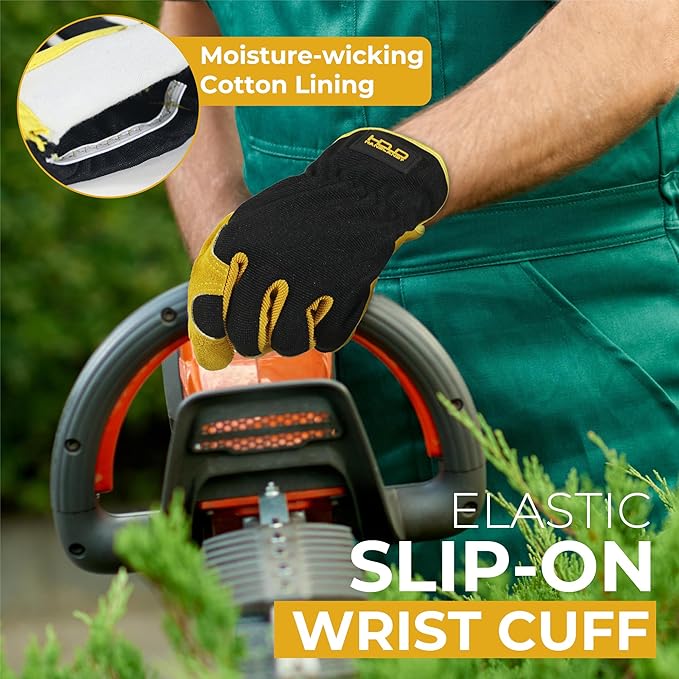 HANDLANDY Leather Work Gloves for Men & Women, Reinforced Durable Garden Gloves, Cowhide Working Glove for Gardening-VerdiqueGarden