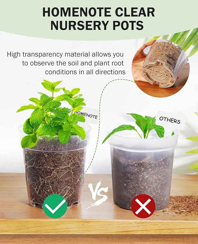 homenote Clear Nursery Pots for Plants,7 Inch Plant Pot for Planting Plastic Seedling with Drainage Holes Seed Starter Flower High Transparency with 20 Labels (15 Pack)-VerdiqueGarden