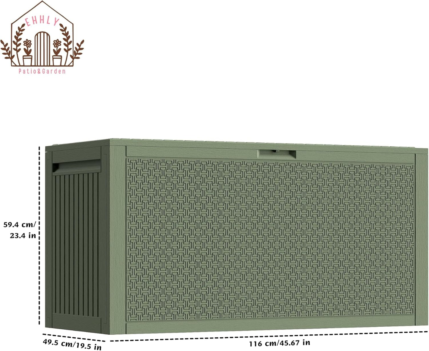 90 Gallon Outdoor Storage Box, Lockable Outside Storage Box Waterproof, Patio Cushions Deck Storage Boxes, Rattan Plastic Garden Hose Containers Resin Pool Storage Bins with lids, Sage Green-VerdiqueGarden