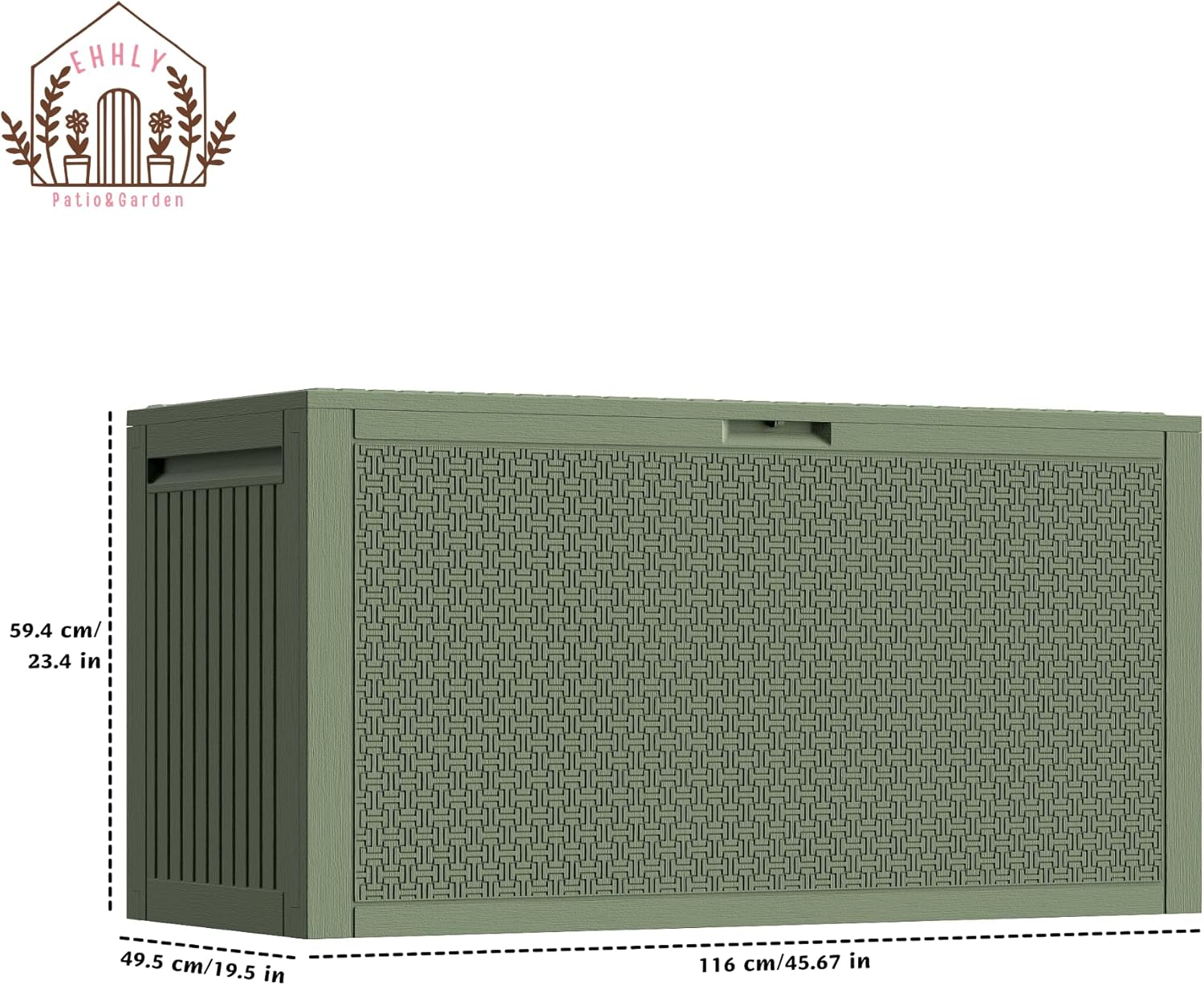 90 Gallon Outdoor Storage Box, Lockable Outside Storage Box Waterproof, Patio Cushions Deck Storage Boxes, Rattan Plastic Garden Hose Containers Resin Pool Storage Bins with lids, Sage Green-VerdiqueGarden