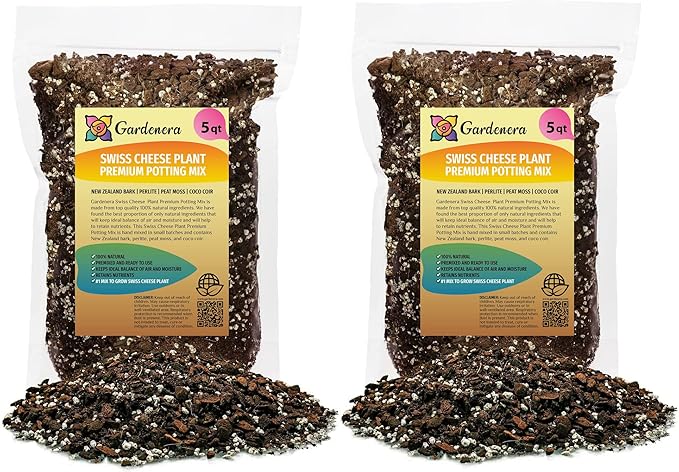 Premium Swiss Cheese Plant Potting Mix - 10 QT - Monstera Deliciosa Blend for Optimal Nutrients and Drainage for Healthy Growth - (2 Bags of 5 Quart)-VerdiqueGarden