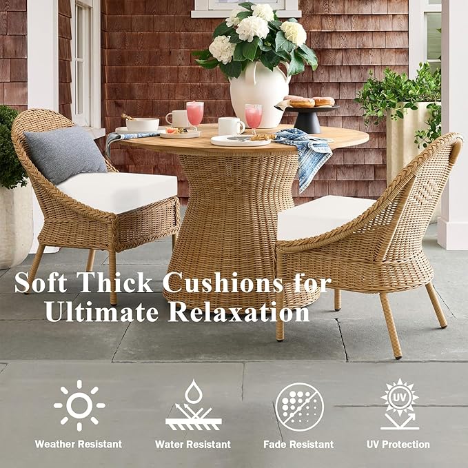 Outdoor Chair Cushions Set of 2, Waterproof Foam Patio Seat Cushions with Ties for Garden Sofa & Dining Furniture, 3-Year Color Fastness, 18x18x3 Inch, Beige-VerdiqueGarden