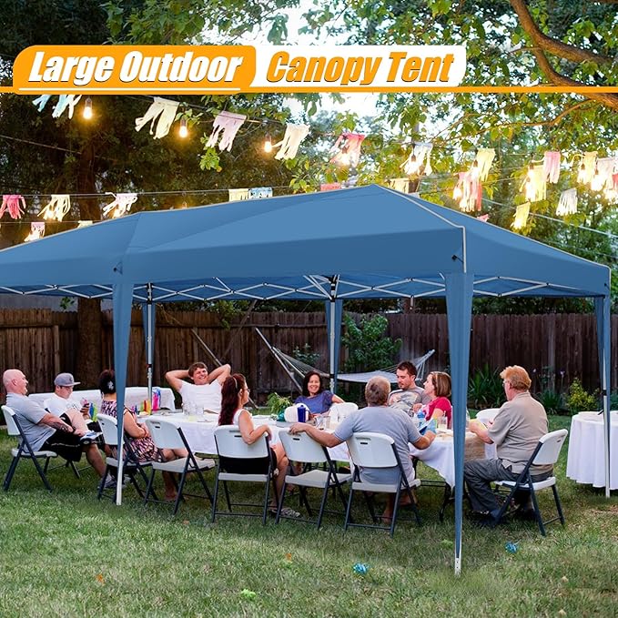 HOTEEL 10x20 Pop up Canopy with 6 Sidewalls, One Push Instant Setup Outdoor Canopy Tent with Reinforce Rod, Weight Bag, for Parties, Events, Blue-VerdiqueGarden