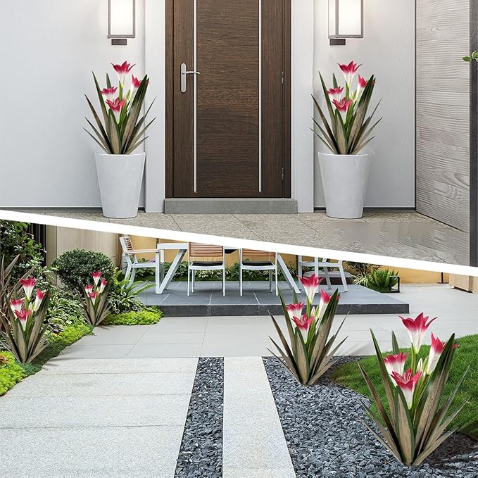 Homight Metal Agave Plant Outdoor Decoration Outdoor Garden Decoration Lily Mexican Yard Art Plant Garden Agave Lily Decorative Garden Gift (3 Big Red Lilies), HM-390-345-VerdiqueGarden