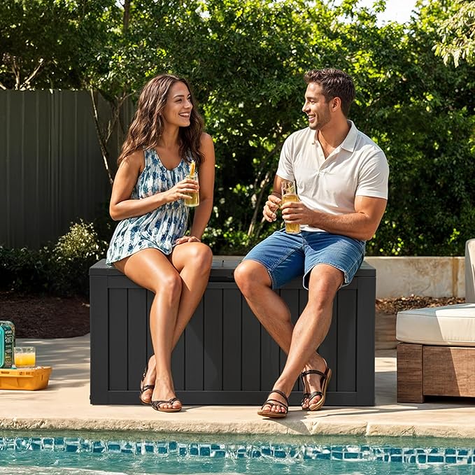 YITAHOME 72 Gallon Outdoor Resin Deck Box with Wheels, Pool Storage Box for Outdoor Cushions, Sports Equipment, Garden Tools, Black-VerdiqueGarden