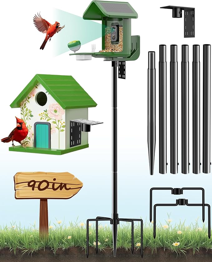 Bird Feeder Pole – 90 Inch Height Bird House Pole with 1-Inch Dia Heavy Duty for Birdfeeders, Feeding Stand with Mount Kit for Outdoor, Slip-Fit Connection-VerdiqueGarden