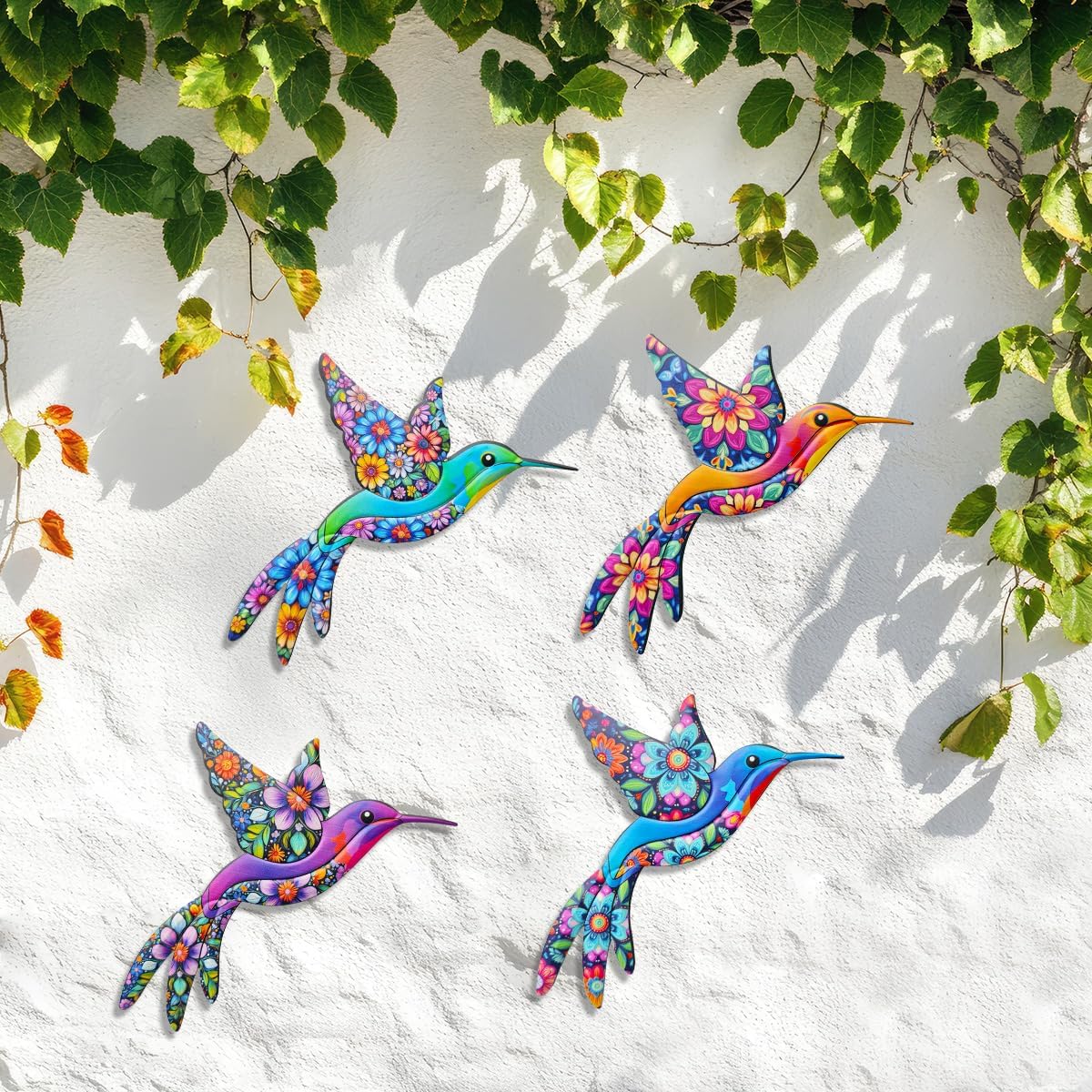 Metal Hummingbird Wall Decor,Outdoor Fence Birds Art Decoration,Hanging Decorations for Garden,Yard,Patio Balcony,Great Gifts for Family Friends(4 Pack)-VerdiqueGarden