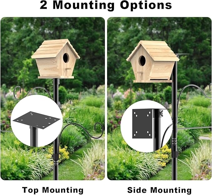 Bird Feeder Pole 118 Inch, Hummingbird House Mount Kit With Squirrel Proof Baffle, Double Shepherds Hooks for Outdoor, Yard, Garden Decor, Black (House Not Included)-VerdiqueGarden
