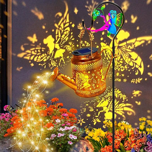 Solar Lanterns Outdoor Waterproof,Metal Watering Can Garden Decor,Fairy Hanging Solar Path Lights Yard Art,Outside Patio Decorations Gardening Birthday Gifts for Mom Grandma Women（with Shepherd Hook）-VerdiqueGarden
