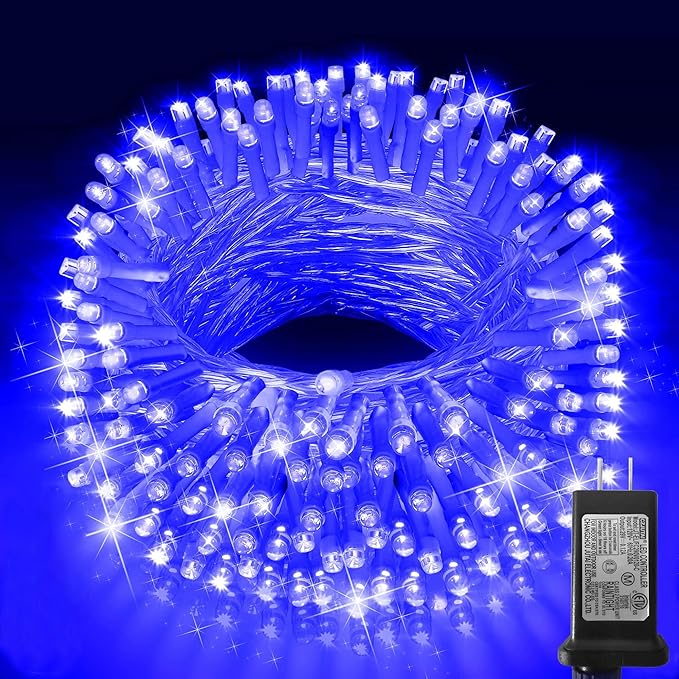 KNONEW Outdoor Christmas Lights 99ft 300 LED String Lights 8 Modes & Timer Fairy Light Plug in Waterproof LED String Lights for Xmas Yard Tree Wedding Party Holiday Decorations (Blue)-VerdiqueGarden