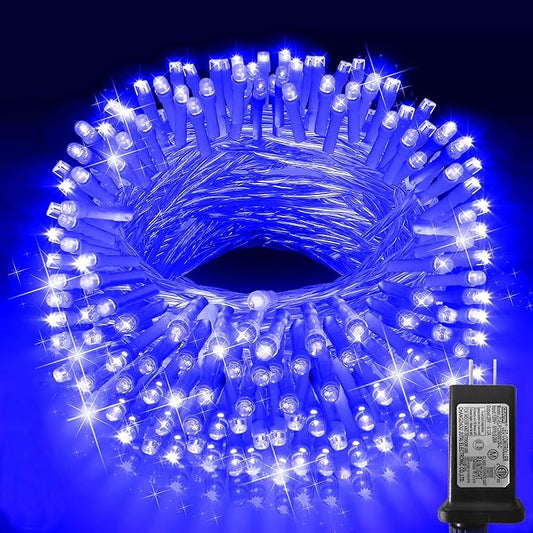 KNONEW Outdoor Christmas Lights 99ft 300 LED String Lights 8 Modes & Timer Fairy Light Plug in Waterproof LED String Lights for Xmas Yard Tree Wedding Party Holiday Decorations (Blue)-VerdiqueGarden