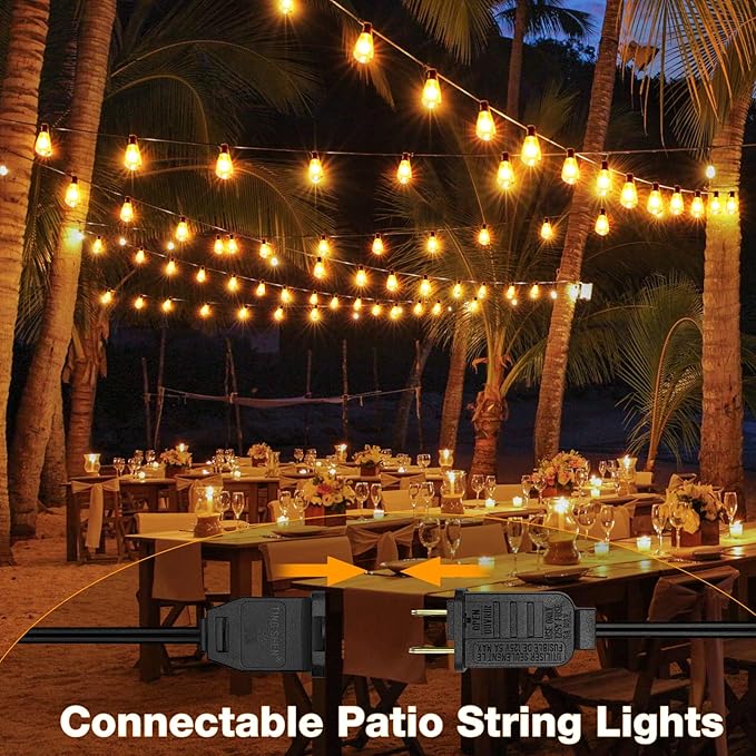 GLUROO String Lights for Outside 120FT, 60+4 Pcs Vintage Bulbs LED Outdoor Edison String Lights Waterproof, Shatterproof Connectable Patio Lights Outdoor, Dimmable Hanging Lights for Backyard, Bistro-VerdiqueGarden