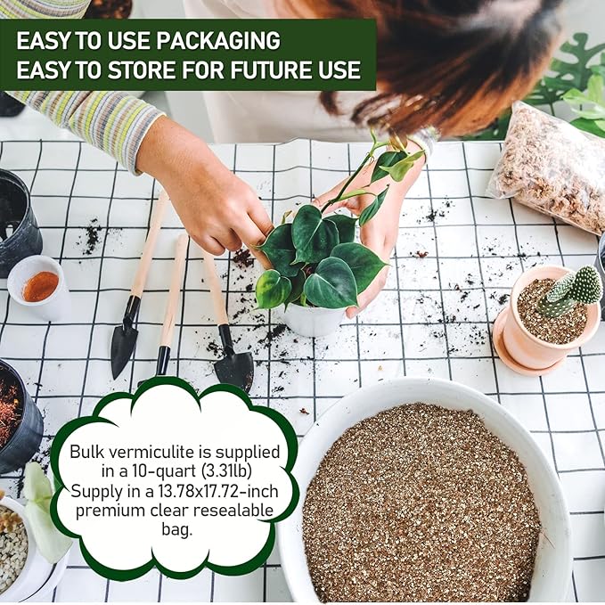 10QT Horticultural Vermiculite Bulk, Organic Vermiculite for Plants, Course Grade Vermiculite for Gardening, for houseplants, for Mushrooms, to Maintain Soil Moisture and Plant Growth(2-4mm)-VerdiqueGarden