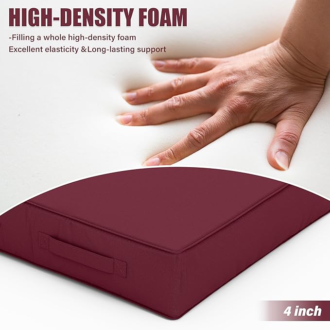 Patio Chair Cushions 19 X 19 X 4 Inch Waterproof Outdoor Seat Cushions for Patio Furniture, Outdoor Sofa Couch Pads with Ties & Handle, Set of 2, Burgundy-VerdiqueGarden