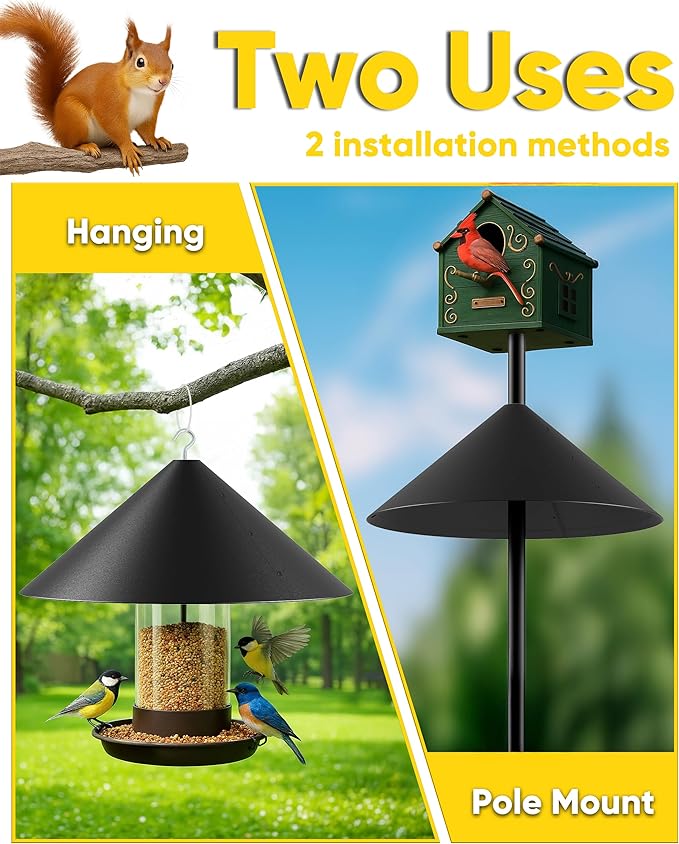 19 Inch Metal Squirrel Baffle for Bird Feeder Pole, Squirrel Proof for Hanging Bird Feeder, Outdoor Cover for Rain, Rust Proof Chew Proof Heavy, 1 Pack-VerdiqueGarden