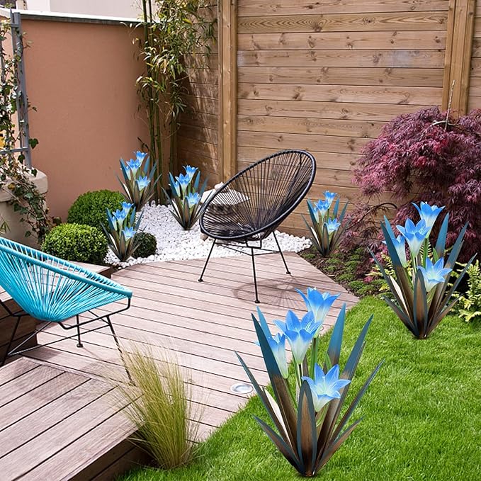 Homight Metal Agave Plant Outdoor Decoration Outdoor Garden Decoration Lily Mexican Yard Art Plant Garden Agave Lily Decorative Garden Gift… (3 Big Blue Lilies)-VerdiqueGarden