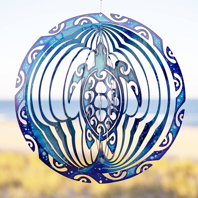 VP Home Tribal Turtle Kinetic Wind Spinners for Yard and Garden Wind Spinner Outdoor Metal Large Hanging Turtle Decor 3D Garden Art Wind Sculpture Spinners Kinetic Art Lawn Ornaments, 12x15 inches-VerdiqueGarden