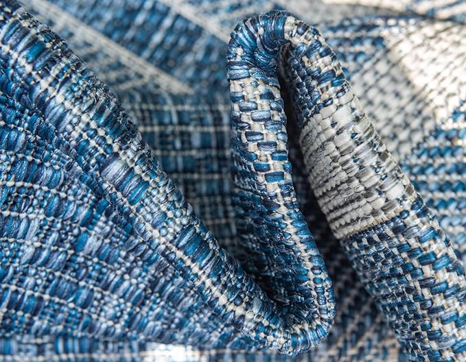 Unique Loom Outdoor Border Collection Area Rug - Soft Border (5' 3" x 8' Rectangle Blue/Ivory)-VerdiqueGarden