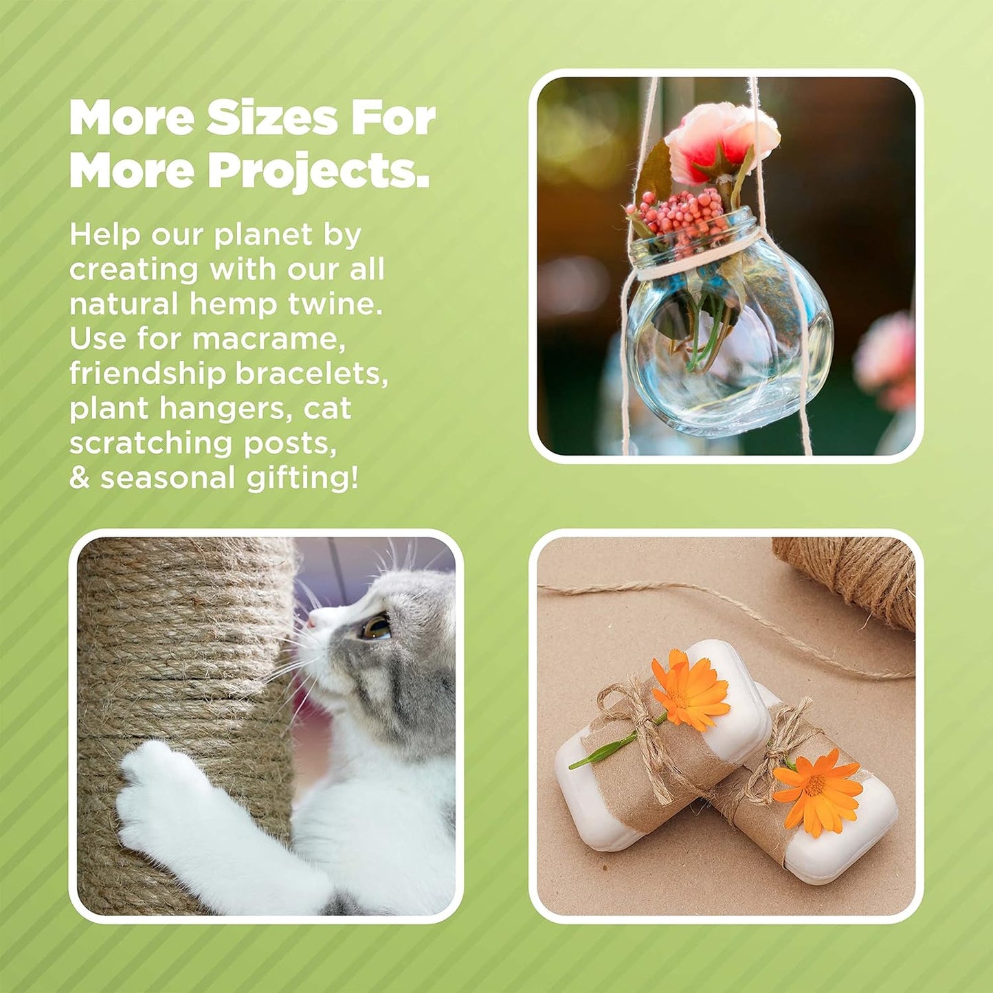 Hemp Twine for Gardening - Twine for Crafts - Organic Natural Hemp String for Jewelry Making - Strong Durable Cord for Decoration, Macrame + Cooking - 4MM 400G/140 Ft. - 230 lb Test Strength - Natural-VerdiqueGarden