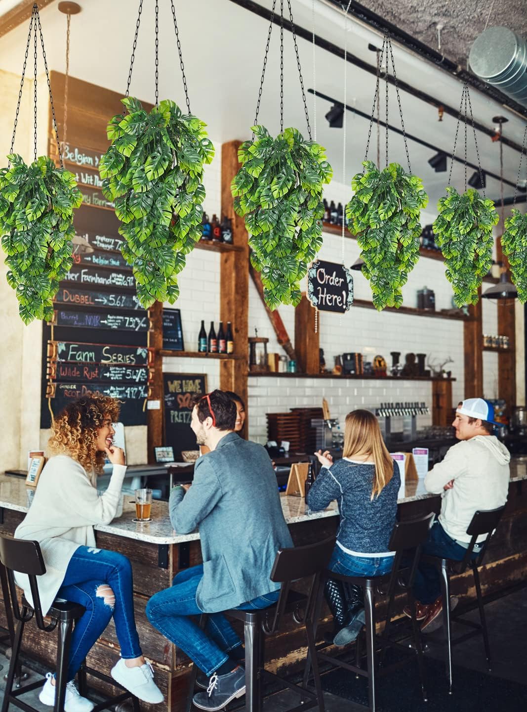 RECUTMS Artificial Hanging Plants 2 Pack, Fake Monstera Leaves Ivy Vine Faux Greenery UV Resistant Outdoor Tropical Palm Leaf Plant for Garden Home Jungle Hawaiian Luau Party Spring Summer Décor-VerdiqueGarden