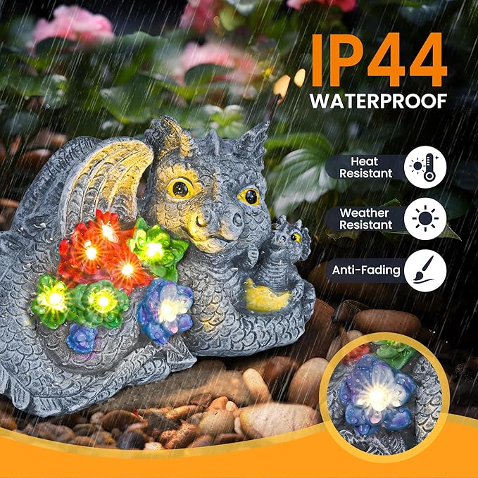 GIGALUMI Solar Garden Statues Dragon Statue Figurine Lights for Outside, Garden Decor Yard Decorations Outdoor for Mom, Women Housewarming Birthday Gifts-VerdiqueGarden