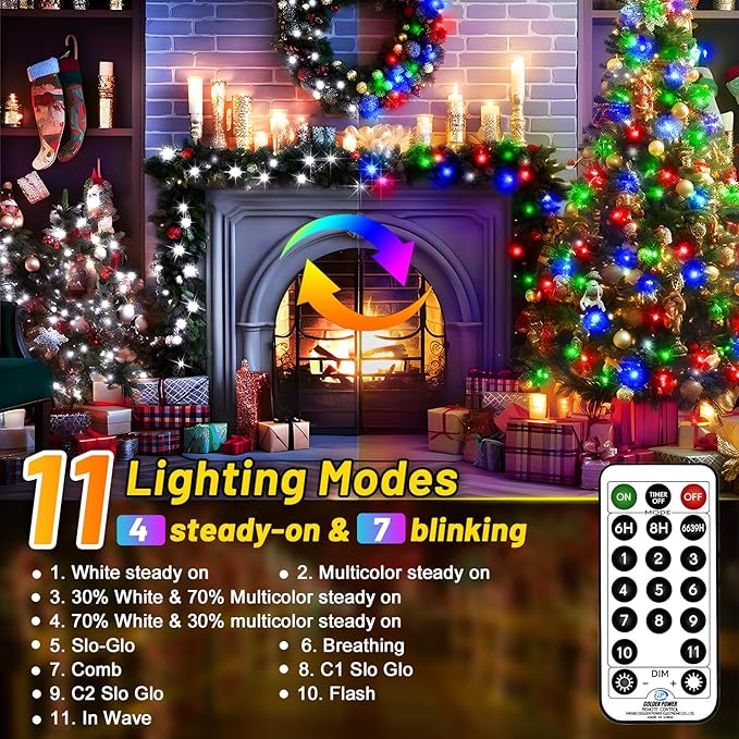 KNONEW 197FT 500 LED Christmas String Lights Outdoor Color Changing 11 Modes Timer Fairy Light Plug in Waterproof Lights for Xmas Tree Yard Wedding Decorations (Cool White to Multicolor)-VerdiqueGarden