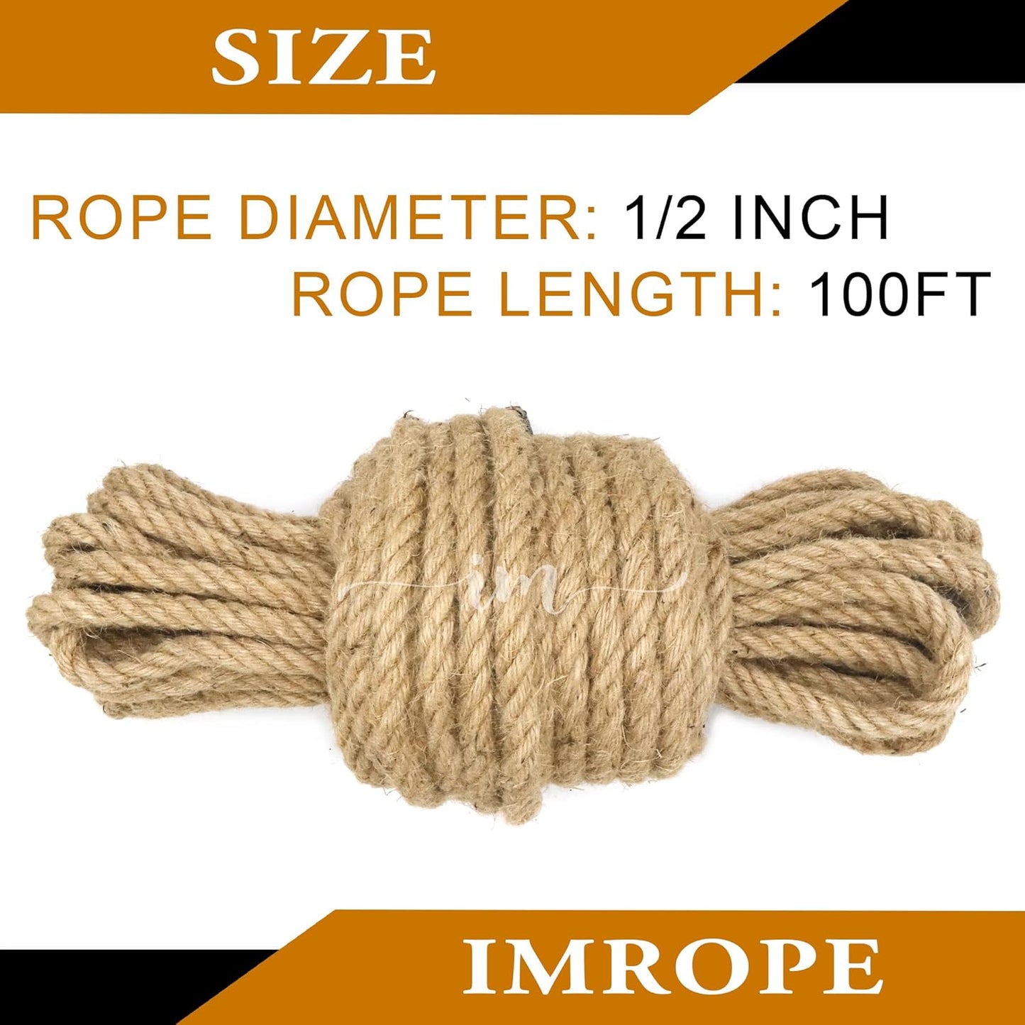 1/2 Inch Diameter Jute Rope, IMROPE Natural Jute Rope 100 Ft, Twisted 4 Strands for DIY Arts Crafts, Garden, Home Decorating, Hammock for Indoor and Outdoor Use-VerdiqueGarden