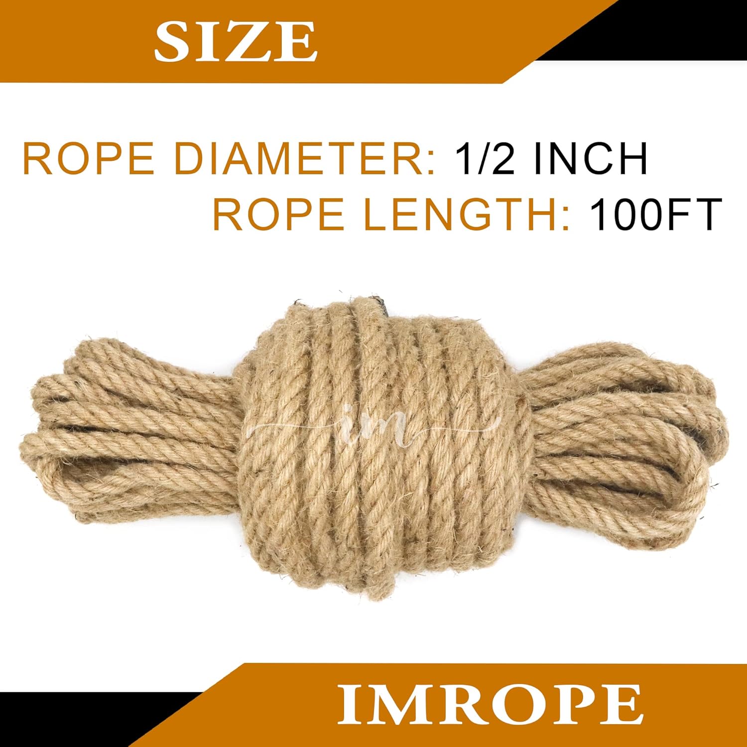 1/2 Inch Diameter Jute Rope, IMROPE Natural Jute Rope 100 Ft, Twisted 4 Strands for DIY Arts Crafts, Garden, Home Decorating, Hammock for Indoor and Outdoor Use-VerdiqueGarden