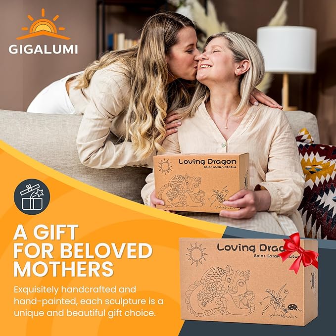 GIGALUMI Solar Garden Statues Dragon Statue Figurine Lights for Outside, Garden Decor Yard Decorations Outdoor for Mom, Women Housewarming Birthday Gifts-VerdiqueGarden