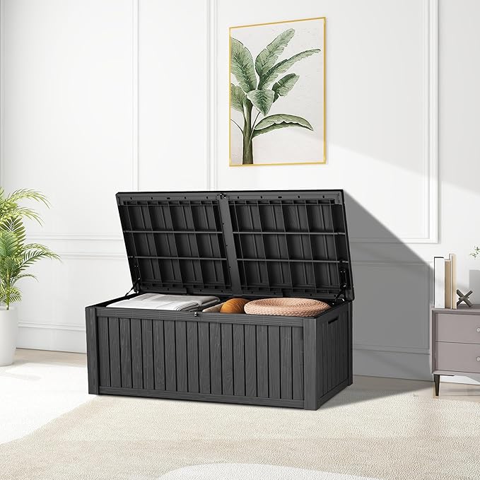 180 Gallon Patio Storage Box - Waterproof Deck Boxes & Outdoor Storage Deck Box, Lockable Resin Chest for Pool/Garden Tools, UV-Resistant, Black-VerdiqueGarden