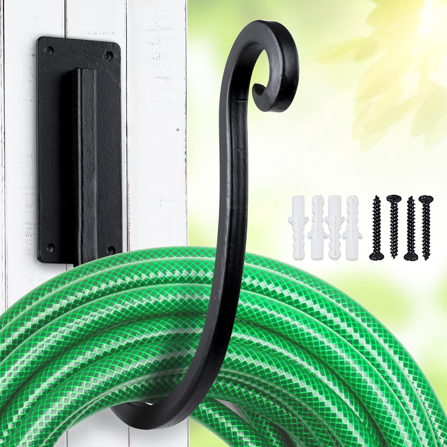 Hose Holder Wall Mount （Metal/8-Inch） Heavy-Duty Garden Hose Hanger Outdoor, Hand-Forged Hose Rack Mount-VerdiqueGarden